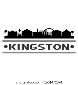 Kingston Jamaica City Travel. City Skyline. Silhouette City. Design Vector. Famous Monuments.