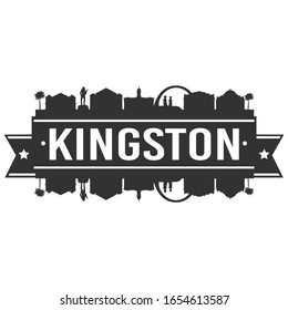 Kingston, Jamaica Skyline. Banner Vector Design Silhouette Art. Cityscape Travel Monuments.