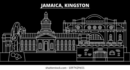 Kingston silhouette skyline. Jamaica - Kingston vector city, jamaican linear architecture, buildings. Kingston travel illustration, outline landmarks. Jamaica flat icon, jamaican line banner