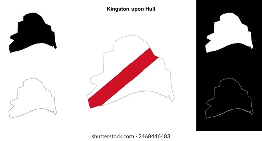 Kingston upon Hull blank outline map set