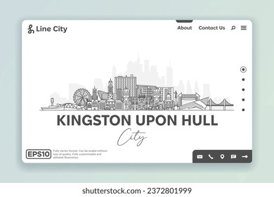 Kingston Upon Hull, East Riding of Yorkshire, England architecture line skyline illustration. Linear vector cityscape with famous landmarks, city sights, design icons. Landscape with editable strokes.