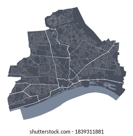 Kingston upon Hull map. Detailed vector map of Kingston upon Hull city administrative area. Cityscape poster metropolitan aria view. Dark land with white streets, roads and avenues. White background.