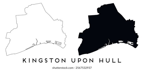 Kingston upon Hull map outline and black silhouette vector