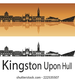 Kingston Upon Hull skyline in orange background in editable vector file