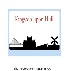 Kingston Upon Hull skyline in orange background in editable vect