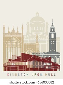 Kingston Upon Hull skyline posterin editable vector file