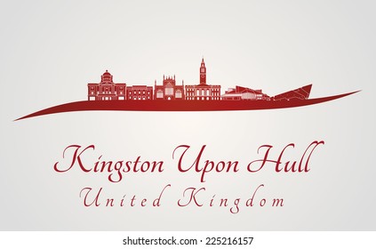 Kingston Upon Hull skyline in red and gray background in editable vector file