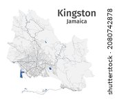 Kingston vector map. Detailed map of Kingston city administrative area. Cityscape panorama. Royalty free vector illustration. Outline map with highways, streets, rivers. Tourist decorative street map.