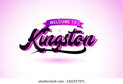 Kingston Welcome to Creative Text Handwritten Font with Purple Pink Colors Design Vector Illustration.