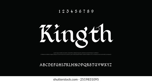 Fonte Kingth Sans serif com tipografia vintage style. Fonte vetorial alfabética com maiúsculas, minúsculas e número. Fonte normal em negrito com dan maiúsculo