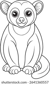 Kinkajou line art coloring page for rainforest animal themed books and kids art