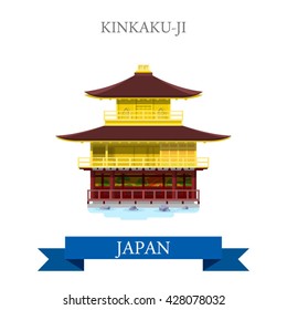 Kinkaku-Ji in Kyoto Japan. Flat cartoon style historic sight showplace attraction web site vector illustration. World countries cities vacation travel sightseeing Asia Asian Japanese collection.