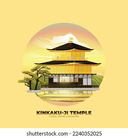 Templo Kinkakuji, pabellón dorado Icónico Ilustración de arte vector de Japón