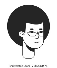 Kinky haired man with glasses flat line monochromatic vector character head. Simple outline avatar icon. Editable cartoon user portrait. Lineart spot illustration for web graphic design and animation