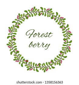 Kinnikinnick or uva-ursi forest wreath with berries. Hand drawn botanical vector illustration