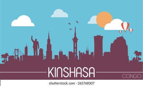 Kinshasa City Congo Skyline Silhouette Flat Design Vector Illustration