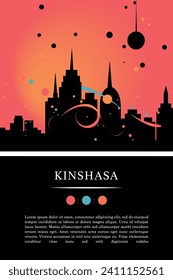 Kinshasa city poster with abstract shapes of skyline, cityscape, landmarks and attractions. Democratic Republic of the Congo travel vector illustration for brochure, website, page, presentation