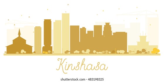 Kinshasa City Skyline Golden Silhouette. Vector Illustration. Simple Flat Concept For Tourism Presentation, Banner, Placard Or Web Site. Business Travel Concept. Cityscape With Landmarks