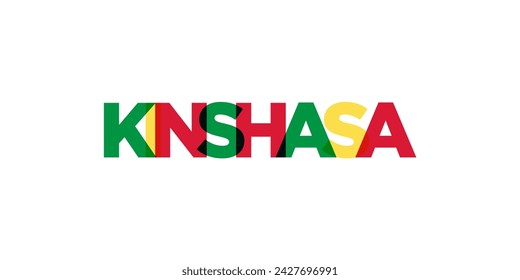 Emblema de Kinshasa en el Congo para impresión y web. El diseño presenta estilo geométrico, ilustración vectorial con tipografía audaz en fuente moderna. Letras de eslogan gráfico aislado sobre fondo blanco.