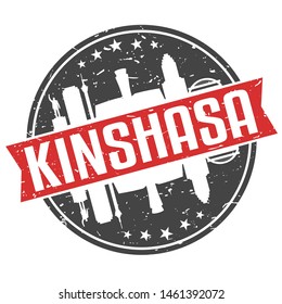 Kinshasa Congo Round Travel Stamp. Icon Skyline City Design. Seal Tourism badge Illustration Clipart. 