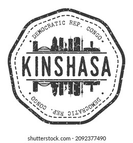 Kinshasa, Democratic Republic of the Congo Stamp Skyline Postmark. Silhouette Postal Passport. City Round Vector Icon. Vintage Postage Design.