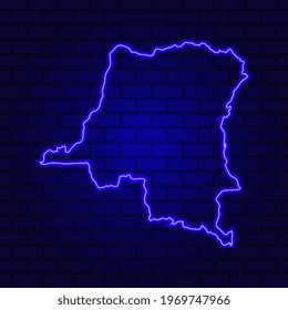Kinshasa neon sign on brick wall background