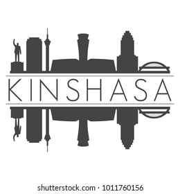 Kinshasa Republic Democratic of Congo Africa Skyline Vector Art Mirror Silhouette Emblematic Buildings