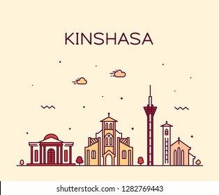Kinshasa skyline, Democratic Republic of the Congo. Trendy vector illustration, linear style