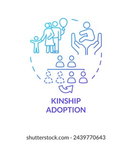 Kinship adoption blue gradient concept icon. Child adopted by family member. Legal caregiver. Child custody. Round shape line illustration. Abstract idea. Graphic design. Easy to use