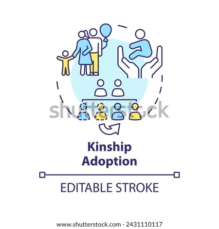 Kinship adoption multi color concept icon. Child adopted by family member. Legal caregiver. Child custody. Round shape line illustration. Abstract idea. Graphic design. Easy to use