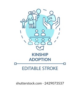 Kinship adoption soft blue concept icon. Child adopted by close family member. Legal caregiver. Child custody. Round shape line illustration. Abstract idea. Graphic design. Easy to use