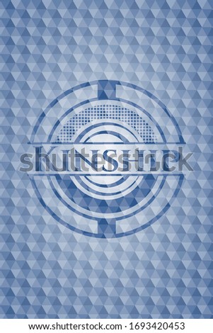 Kinship blue badge with geometric pattern. Vector Illustration. Detailed.