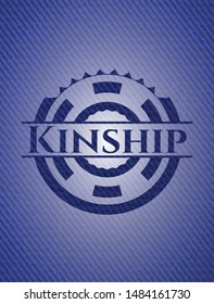 Kinship emblem with denim high quality background. Vector Illustration. Detailed.