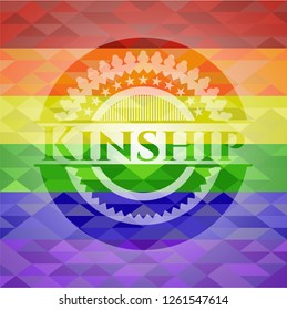 Kinship emblem on mosaic background with the colors of the LGBT flag