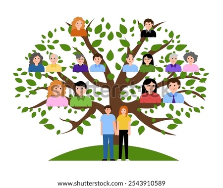 Kinship family tree. Vector simple color flat illustration.