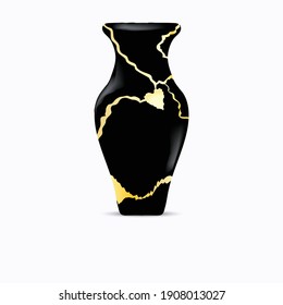 A kinsugi jar includes the shape of a golden heart.