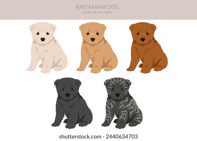 Kintamani Bali perro cachorro clipart. Diferentes colores de la capa establecidos.  Ilustración de vector