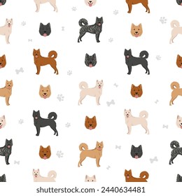 Kintamani Bali dog seamless pattern. Different coat colors set.  Vector illustration