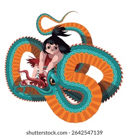 kintaro garoto japonês folclore herói lutando contra uma cobra