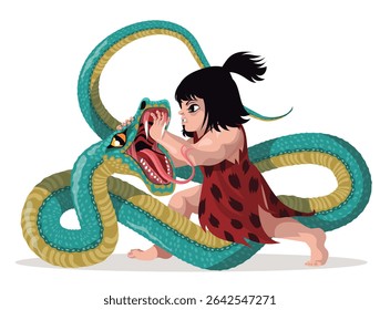 kintaro garoto japonês folclore herói lutando contra uma cobra
