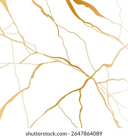 Kintsugi crack achtergrond. Kintsugi-patroon, met ingewikkelde gouden scheurlijnen op een zwarte achtergrond. Elegante en abstracte weergave van schoonheid in imperfectie. Kintsugi crack wit behang.