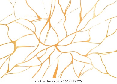 Kintsugi ouro rachaduras fundo. Elegante estilo japonês textura de mármore com linhas douradas em branco. Ilustração vetorial