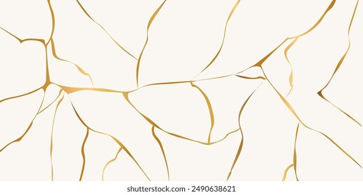 Kintsugi gold simple break lines, asian geaometric crackle. Surface with crack print, effect. Moderm cover golden broken texture.