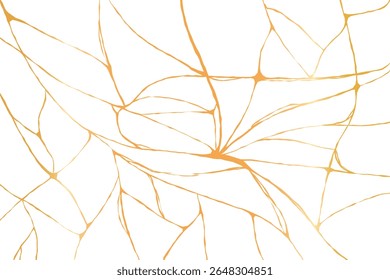 Kintsugi golden cracks templates. Luxury broken effect for wall art, wedding card, and design. Vector illustration