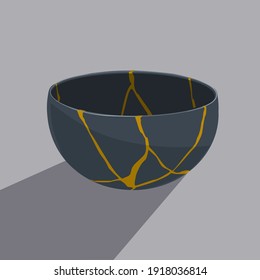 Kintî. El arte de la reparación japonés. Bowl. Ilustración vectorial.