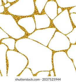 Kintsugi seamless pattern. Gold cracks on white background. 