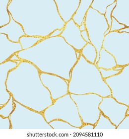 Kintsugi vector illustration. Japanese art, repairing broken pottery with gold. Luxury golden marble seamless texture. Crack and broken ground pattern for fabric print and wallpaper.