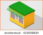 Kiosk flat vector 3d illustration. Counter isometric perspective view.