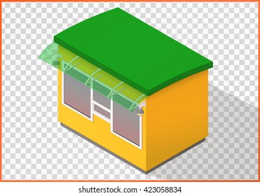 Kiosk flat vector 3d illustration. Counter isometric perspective view.