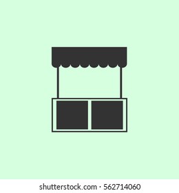 Kiosk icon flat. Grey vector symbol on green background